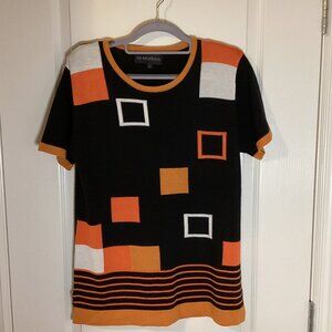 La Madona Women's Short Sleeve Sweater Top Size L Abstract Geometric Pattern